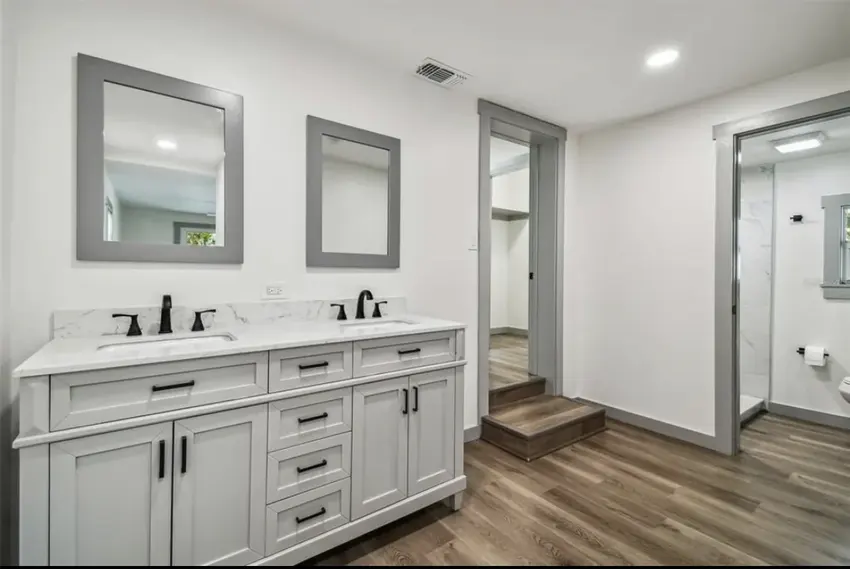 Completed bathroom vanity and interior finish project