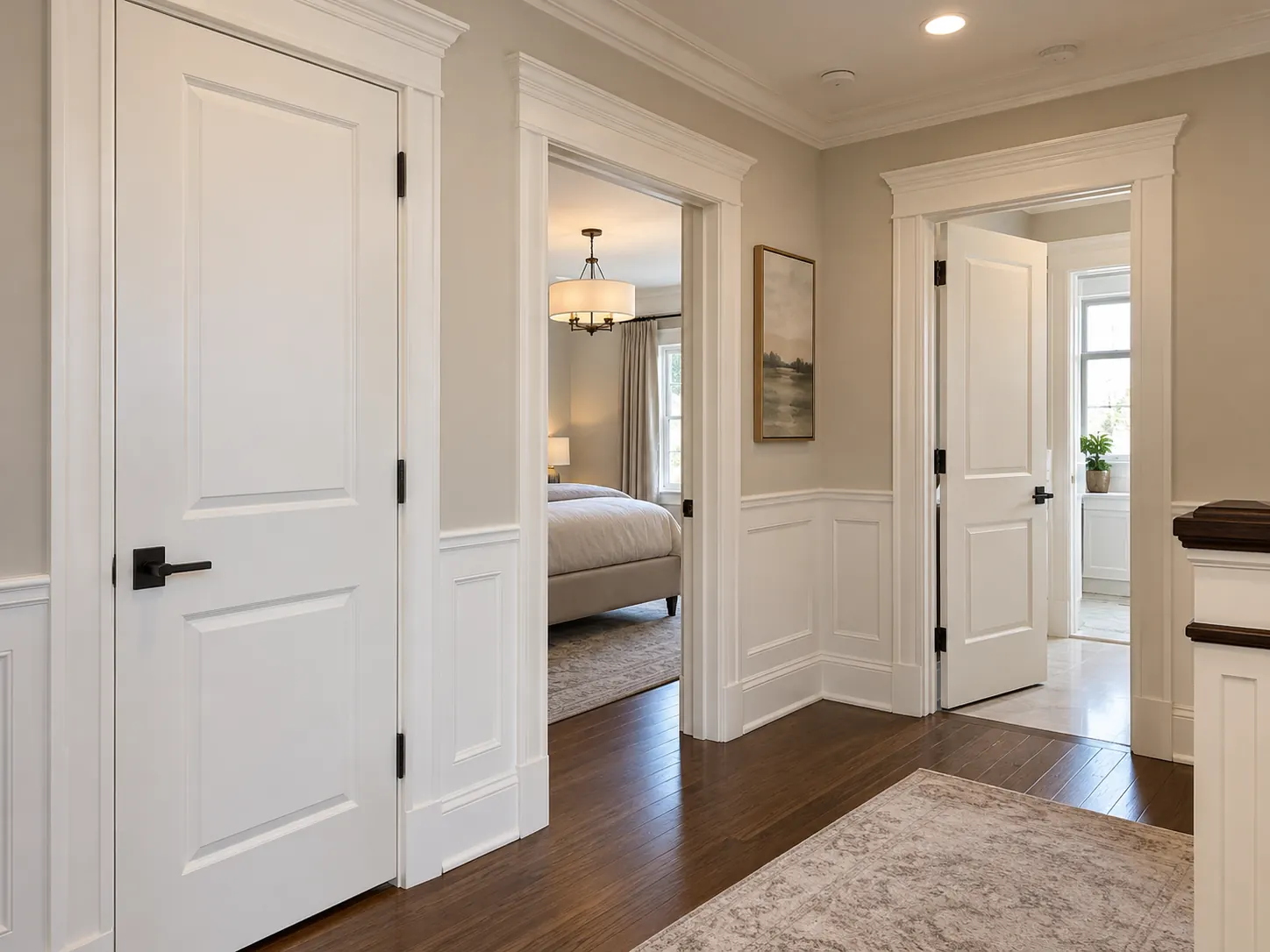 Illustrative hallway with interior doors, casing and lower wall trim